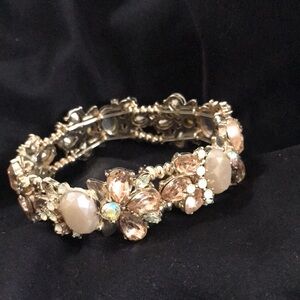 Stunning Opal, Topaz Gold Stretch Statement Bracelet